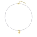 Collana con ciondolo lettera F placcata oro 18K e perle bianche rotonde da 4mm - Lettera - F
