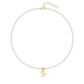Elegante collana di perle da 4mm con ciondolo a lettera placcato oro 18k e catena regolabile - Lettera - L