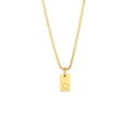 Minimalist gold box chain necklace with rectangle pendant featuring engraved letter Q - Letter - Q / Gold
