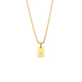 Minimalist gold box chain necklace with rectangular pendant engraved with letter R - Letter - R / Gold