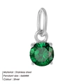 Stainless steel charm with a 6mm round green zircon pendant in a silver finish - Steel / Green