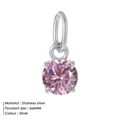 6x6mm stainless steel round pink zircon pendant for DIY jewelry and necklaces - Steel / Pink