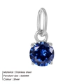 Pendentif en zircone bleu saphir rond 6mm avec monture griffes en acier inoxydable argenté - Bleu saphir