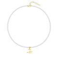 Collana di perle da 4mm con ciondolo a cuore lettera Z dorata e chiusura a moschettone - Lettera - Z