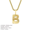 Golden stainless steel necklace featuring a square pendant with letter B and sunburst texture - Letter B / Steel