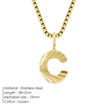 Golden stainless steel initial C necklace with sunburst texture and box chain link - Letter C / Steel