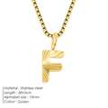 Golden stainless steel letter F necklace with sunburst texture and 38+5cm chain - Letter F