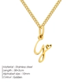Collana in acciaio inossidabile dorato con ciondolo lettera G corsiva e cuore, 38+5cm - Lettera G - Oro