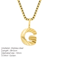 Minimalist gold stainless steel initial G necklace with sunburst textured pendant - Letter G