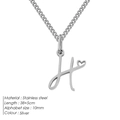 Collana in acciaio inossidabile argento con ciondolo lettera H, cuore e catena da 38cm - H-Acciaio