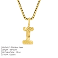 Golden stainless steel initial I necklace with radial textured pendant on box chain - Letter I