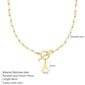 Collar de clip dorado en acero inoxidable con cierre OT y colgante de letra A - Letra A / Dorado
