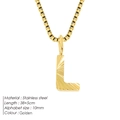 Initial L pendant necklace in golden stainless steel with radial texture and square chain - Letter L