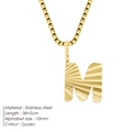 Golden stainless steel box chain necklace with textured letter M alphabet pendant - Letter M