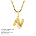 Gold stainless steel initial N necklace with radial texture on a box chain - Letter N