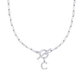 Collar de eslabones plateado con cierre OT y colgante letra C para mujer - Letra C / Plateado