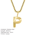 Golden stainless steel initial P pendant necklace with sunburst texture detail - Letter P