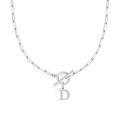 Collar de clip plateado con colgante de letra D y cierre OT para mujer de acero titanio - Letra D / Plateado