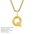 Golden stainless steel initial Q necklace with sunburst texture and 38+5cm box chain - Letter Q