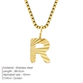 Golden stainless steel necklace featuring a letter R pendant with textured radial engraving - Letter R