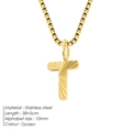 Golden stainless steel necklace featuring letter T pendant with radial line engraving - Letter T
