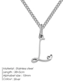 Collana in acciaio argento con pendente lettera L e cuore, catena di 38+5cm - L-Acciaio
