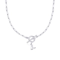 Zilveren paperclip ketting met hartje, OT-sluiting en hanger met de hoofdletter B - Letter B / Zilver