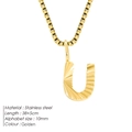 Gold stainless steel box chain necklace with 10mm letter U pendant in sunburst texture - Letter U
