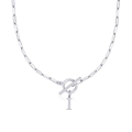 Collar de clip plateado con colgante de letra I y cierre de barra y aro - Letra I / Plateado