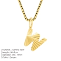 Golden stainless steel initial W necklace with textured surface and 38+5cm chain - Letter W