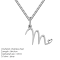 Collana in acciaio argento con ciondolo a lettera M e dettaglio a piccolo cuore - M-Acciaio