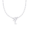 Collar de cadena de clip plateado con cierre OT y colgante letra L para mujer - Letra L / Plateado