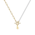 Minimalistische parelketting met paperclip ketting, T-sluiting en hart G-hanger - Letter - G