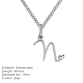 Collana in acciaio inossidabile argento con lettera N e ciondolo a cuore - N-Acciaio
