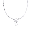 Collana a catena a graffetta argento con pendente lettera E e chiusura a cuore T - Lettera E / Argento