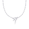 Collana a catena silver paperclip con pendente lettera J cuore e chiusura T - Lettera F / Argento