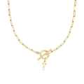Collana a catena a graffetta dorata con chiusura a barra e pendente lettera F cuore - Lettera F / Oro