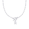 Collar de cadena de clip plateado con cierre de palanca y colgante con la letra R - Letra R / Plateado