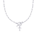 Collar de cadena de clips en acero de titanio con dije letra T y cierre tipo OT - Letra T / Plateado