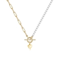Ketting met paperclipketting en witte parels met gouden hartbedel en OT-sluiting - Letter - P