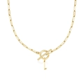 Collana a catena dorata con chiusura a T e ciondolo a chiave a cuore inciso - Lettera I / Oro