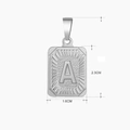 Polished silver square pendant with letter A, measuring 2.3 cm by 1.6 cm in size - Silver - A
