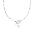 Collar de eslabones plateado con colgante letra X y cierre de barra en acero - Letra X / Plateado
