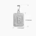 Silver stainless steel rectangular letter B pendant with radial texture and matte finish - Silver - B