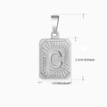 Silver square letter C pendant in stainless steel with textured radial background - Silver - C