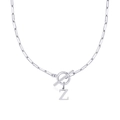 Collar de cadena de clip plateado con colgante de letra Z y cierre de barra - Letra Z / Plateado