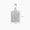 Pendentif carré en argent avec lettre F et texture rayons de soleil en acier - Argent - F