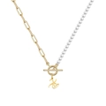 Minimalistische gouden schakelketting en parelketting met T-sluiting en letterhanger - Letter - X