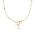 Collana a graffetta dorata con ciondolo a lettera L corsiva e chiusura a T - Lettera L / Oro