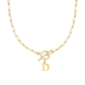 Collar de cadena de eslabones dorada con colgante letra D y cierre de barra - Letra D / Dorado